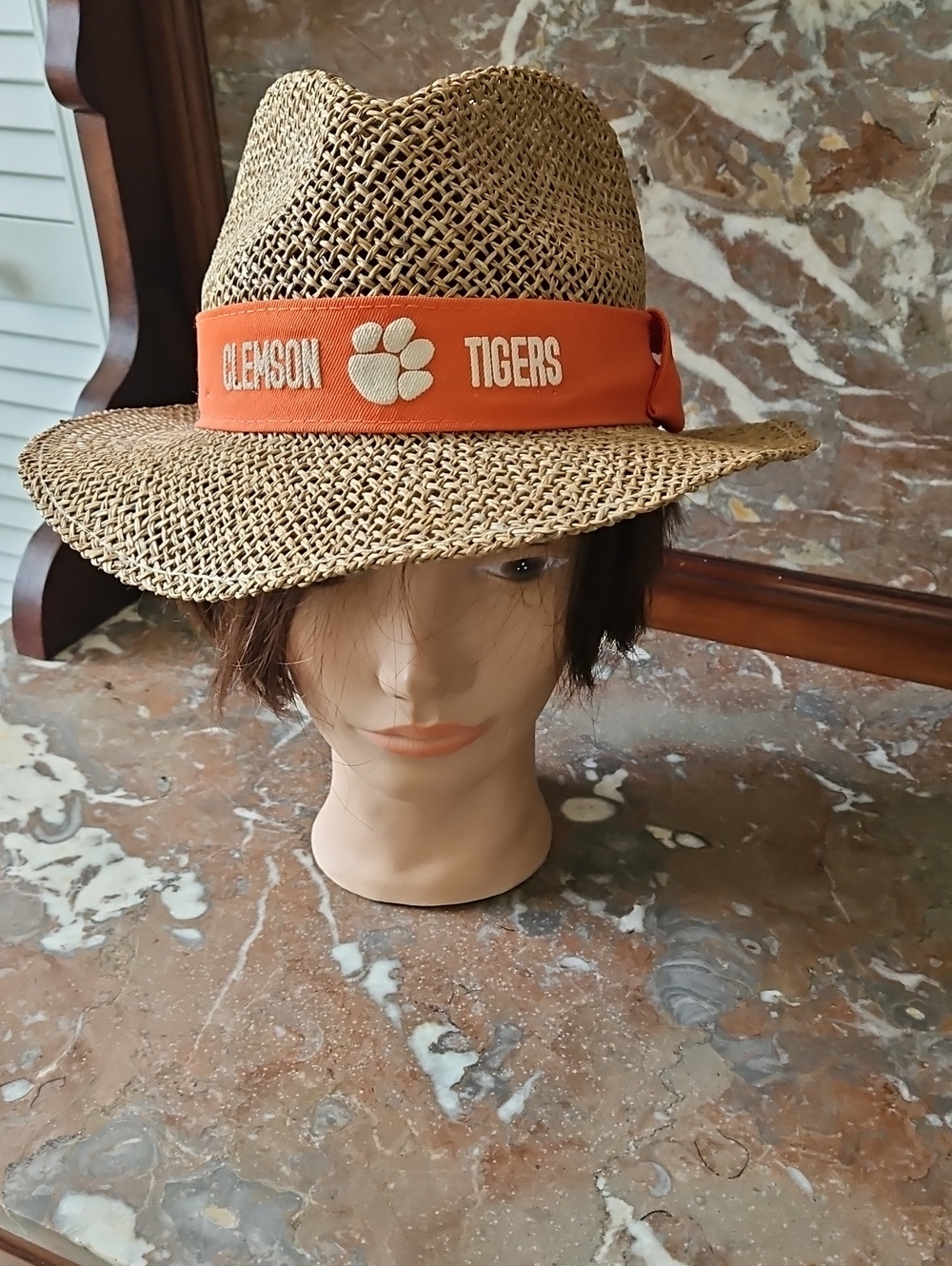 Vintage Clemson Tigers Woven Straw Fedora Hat P Brand USA Size Small